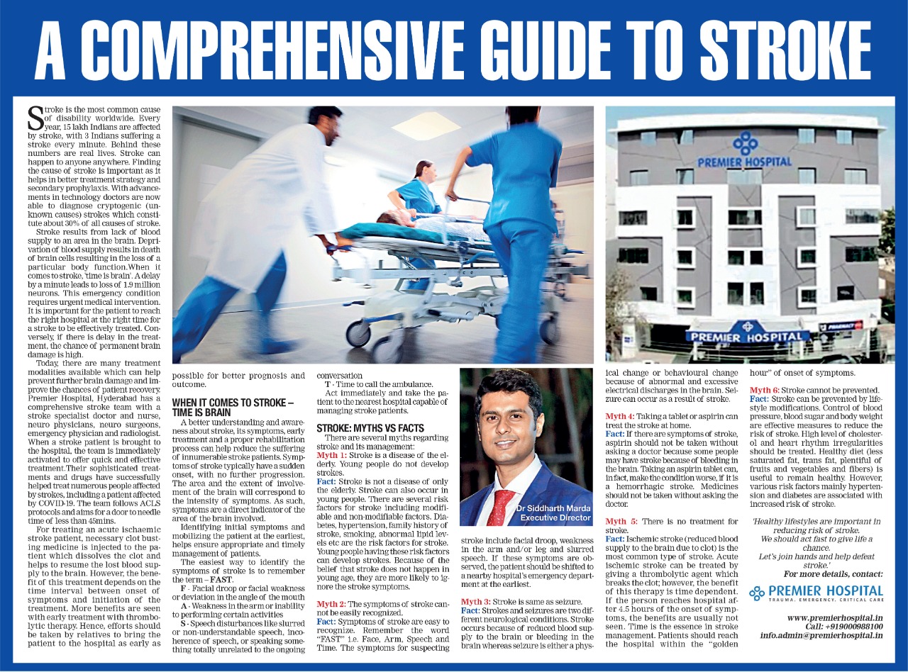A comprehensive guide to stroke - An article in Times Health by Dr Sidharth Mardha, Executive Director, Premier Hosital
